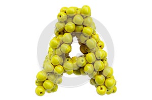 Letter A from yellow apples, 3D rendering