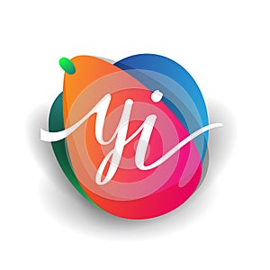 Letter YI logo with colorful splash background, letter combination logo design for creative industry, web, business and company