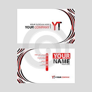 Letter YT logo in black which is included in a name card or simple business card with a horizontal template.