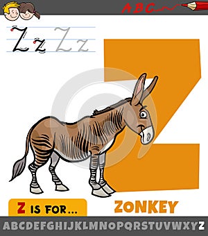 Letter Z from alphabet with cartoon zonkey animal character