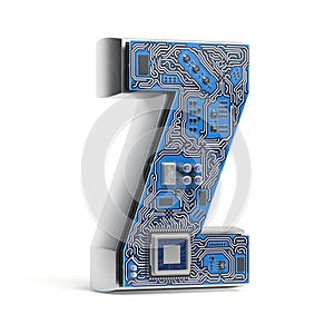 Letter Z. Alphabet in circuit board style. Digital hi-tech lett