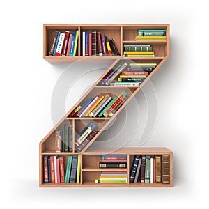 Letter Z. Alphabet in the form of shelves with books isolated on