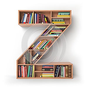 Letter Z. Alphabet in the form of shelves with books isolated on photo