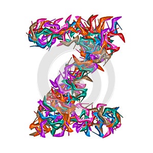 Letter Z, alphabet made of multicolored high heel shoes, woman footwear, 3d render on white background