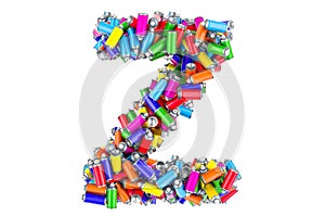 Letter Z from colored spray paint cans, 3D rendering