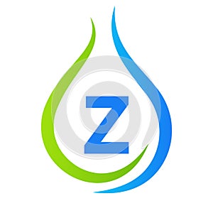 Letter Z Drop Water Logo Design Vector Template. Minimal Water Logo Sign