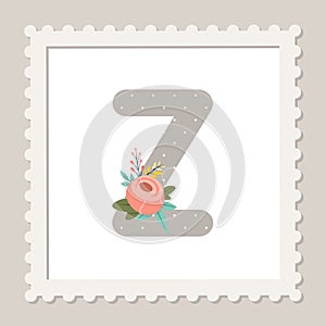 Letter Z with flowers. Floral alphabet font uppercase