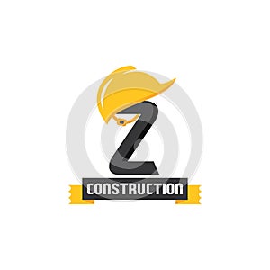 Letter Z Helmet Construction Logo Vector Design. Security Building Architecture Icon Emblem