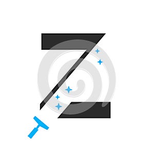 Letter Z House Cleaning Logo Concept For Broom Maid Service Symbol Vector Template
