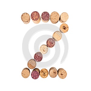 The letter `Z` is made of wine corks. Isolated on white background