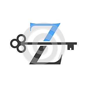 Letter Z Real Estate Logo Concept With Home Lock Key Vector Template. Luxury Home Logo Key Sign