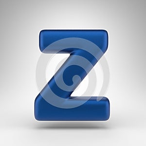 Letter Z uppercase on white background. Anodized blue 3D letter with matte texture