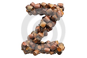 Letter Z from wooden barrels, 3D rendering