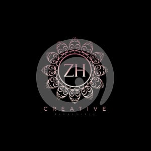Letter ZH Elegant initial logo Lotus vector
