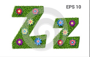 Letter Zz with a texture of grass and flowers