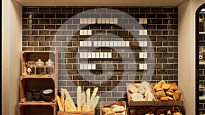 Letterboard on a wall in a backery store with fresh baked bread in front of it. photo