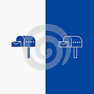 Letterbox, Email, Mailbox, Box Line and Glyph Solid icon Blue banner Line and Glyph Solid icon Blue banner