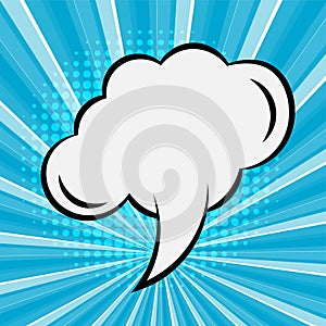 Comic text speech bubble pop art style. Cloud talk speech bubble geometric background.