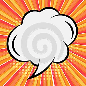 Comic text speech bubble pop art style. Cloud talk speech bubble geometric background.