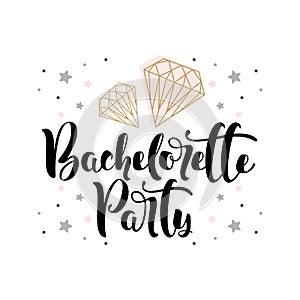 Lettering `Bachelorette Party` with hand-drawn beautiful vector illustration