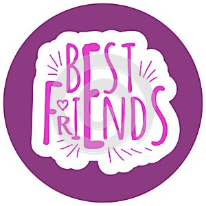 Lettering Best friends - pink text on violet circle