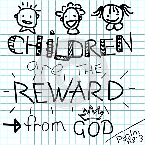 Lettering Bible Children are a reward from God on a checkered background