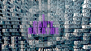 Lettering in big Violet letters I CAN`T BREATHE on a white letters BLM background 3d rendering photo