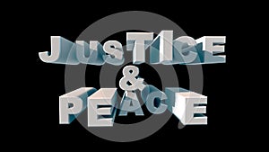 Lettering in big white letters JUSTICE PEACE on a black background 3d rendering photo