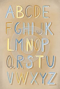 Lettering. Capital letter. English. Alphabet. colorful ABC on the brown background photo