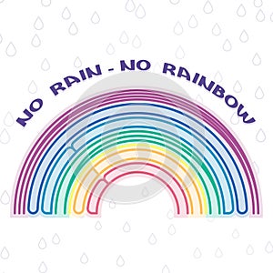 lettering card. no rain - no rainbow. lettering in silhouette rainbow