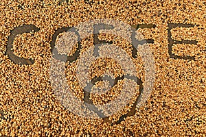 Lettering on coffee beans, drying coffee seeds