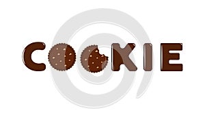 lettering cookies, chocolate chip cookies with nuts isolated on white background,