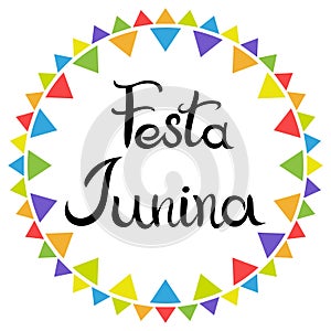 Lettering. Festa Junina. Latin American holiday. Hand drawn Inscription isolated on the white background.