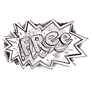 Lettering free hand drawing. Black and white sketch, outline