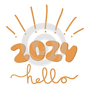 lettering of greeting inscription hello 2024 - new year card