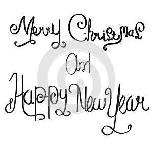 Lettering happy christmas and happy new year cute handrawn