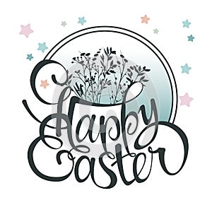 Lettering Happy Easter. Greeting Easter inscription for cards, posters, invitations, congratulations.