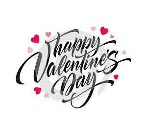 Lettering Happy Valentines Day. Greeting card template with typography text . Vector illustration