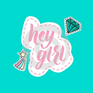 Lettering hey girl with star and diamond stickers