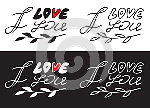 Lettering i love you on black and white background