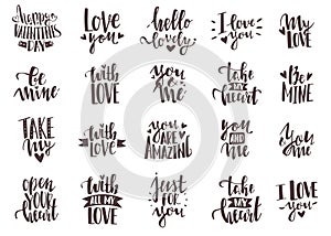 Lettering inscriptions valentines day set