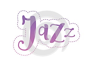 Lettering of Jazz in pink purple gradient with dashed outline on white background