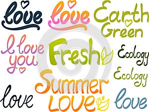 Lettering: love, fresh, summer love...