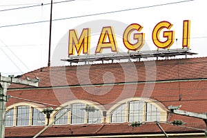 Lettering on the main building of the Maggi factory in Singen Hohentwiel