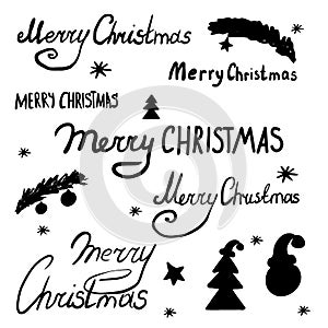 Lettering Merry Christmas and holiday doodle elements.