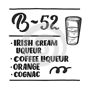 Lettering name of cocktail recipe. Template for card banner and poster for bar menu and restaurant
