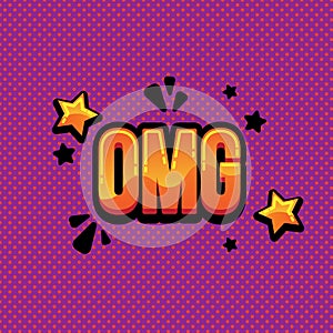 Lettering omg comic text. Bright illustration comic text omg