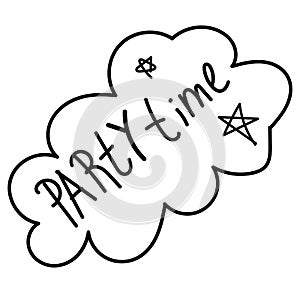 Lettering - party time, coloring book, doodle style vector element