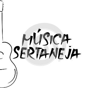 Lettering in portuguese Sertaneja musica and guitar outline drawing