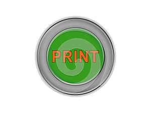 Green three-dimensional button labeled print, white background